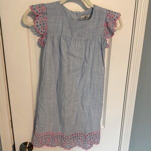 Vineyard Vines blue and white striped dress with pink embroidery eyelet design 8